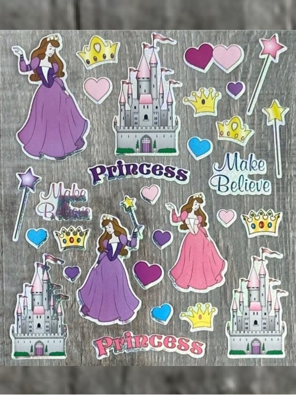 💞 New Make Believe Princess Castle & Tiara Sparkle Foil Scrapbook Craft Stickers